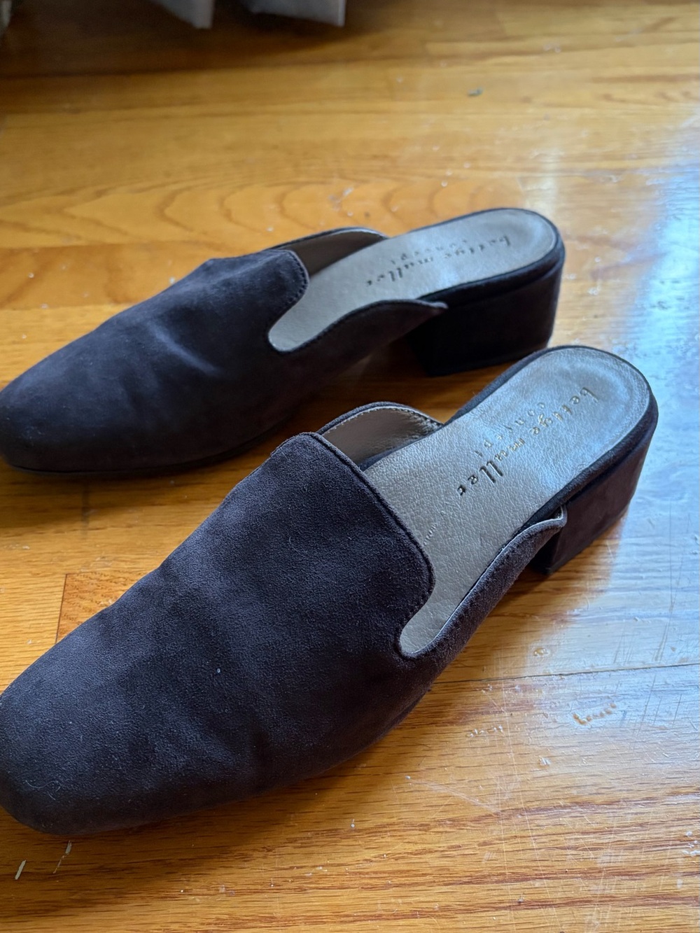 bettye muller Dark Brown Suede Slip-On Mule Loafers